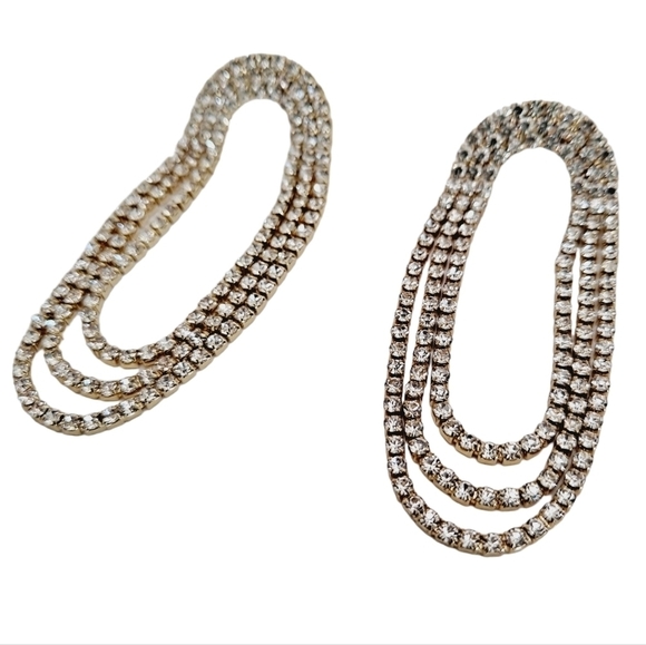 Gold Statement Earrings Chandelier rhinestone Formal long dangle sparkly 💖2/$30 - Picture 6 of 11